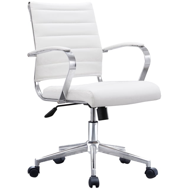 Ac Server Manager White Office Chair Ribbed Modern Ergonomic Mid Back PU Leather With ...