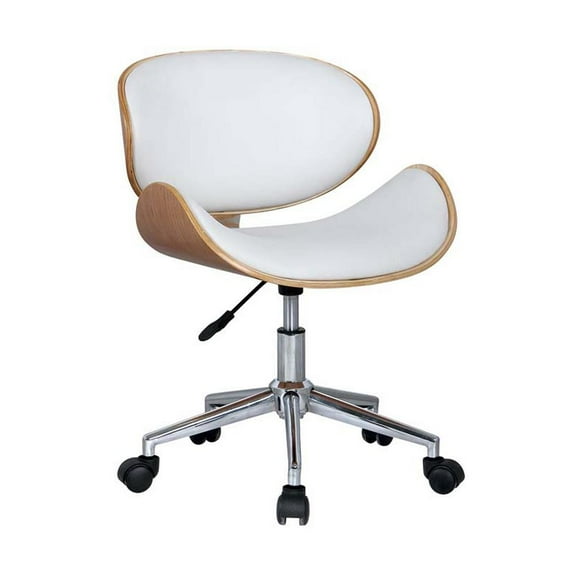 White Office Chair with Plywood Frame and Chrome Base