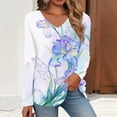 thumbnail image 1 of White Office Clothes for Women, Long Sleeve Womens Tops Casual, Polyester Womens Tees Loose Fit, Women's Long Sleeved V Neck Floral And Plant Printed Casual Fashion T Shirt Top, 1 of 5