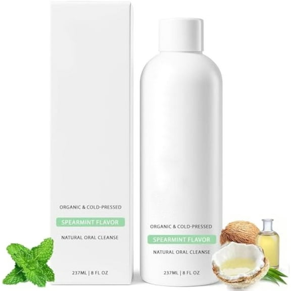 White Oil Pulling Rinse, Spearmint Cold-Pressed Coconut Mouthwash for Teeth Whitening-Powerful Peppermint Pulling Oil for Teeth and Gums, Pure Mouthwash Mint Freshness 4 Oz