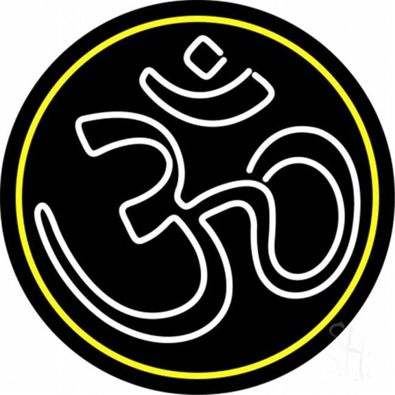 White Om with Border Clear Backing Neon Sign, 26 x 1 x 26 in.