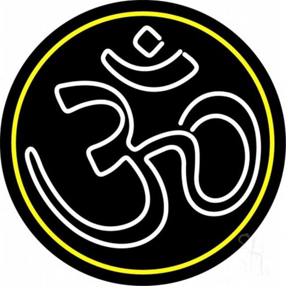 White Om with Border Neon Sign, 26 x 3 x 26 in.