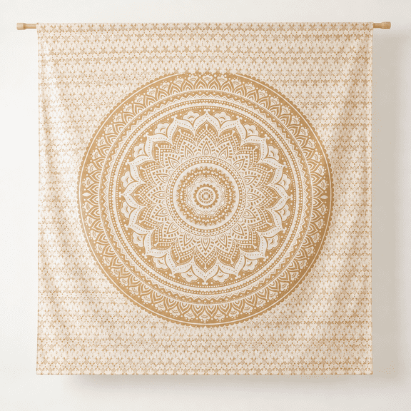 White Ombre Cotton Mandala Tapestry, 52"W x 82"L Boho Wall Hanging Decor