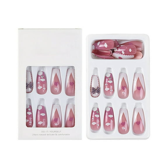 White On Nails Spicy Girl French Cloud Bowknot False Nail Patch Finished Designs