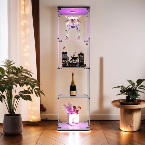 White One - Door Glass Display Cabinet / Perfect for Home Display / Each Shelf Holds 7.7 Pounds