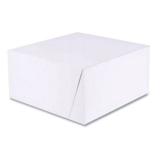 White One-Piece Non-Window Bakery Boxes, Standard, 10 x 10 x 5, White/Kraft, Paper, 100/Bundle