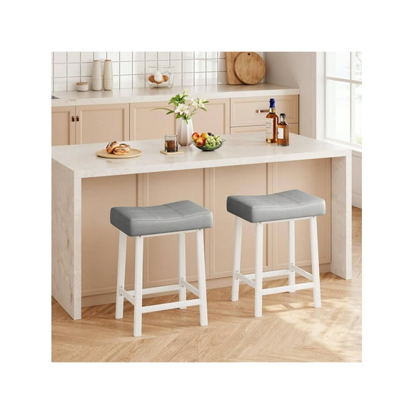 White One Size 24-Inch Bar Stools Set Of 2 Bar Chairs, Ergonomic Saddle Seat, Heavy-Duty Metal Frame, Easy Assembly - Perfect For Kitchen, Dining Room, Cafe, Or Bar