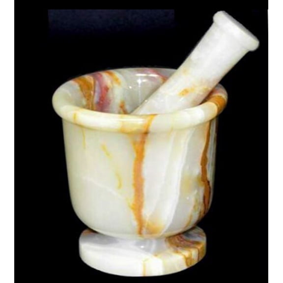 White Onyx Stone Mortar and Pestle Set - 4 Inch