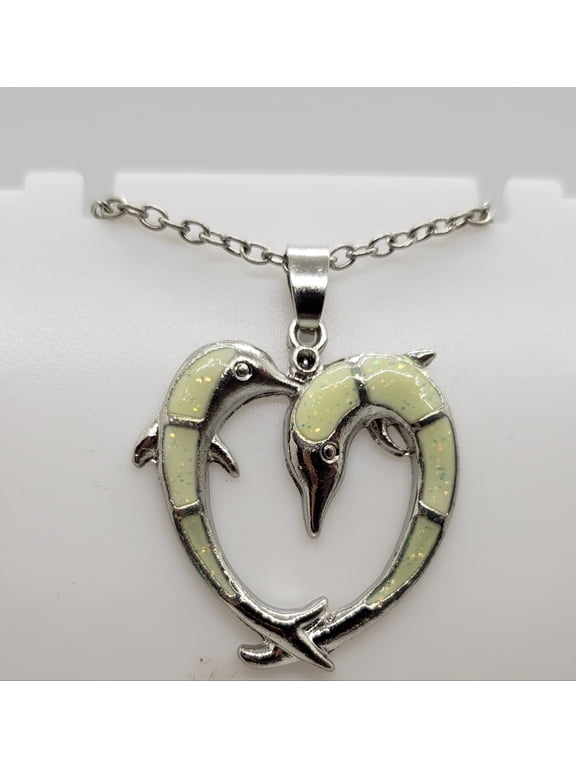 White Opal Dolphin Silver Necklace