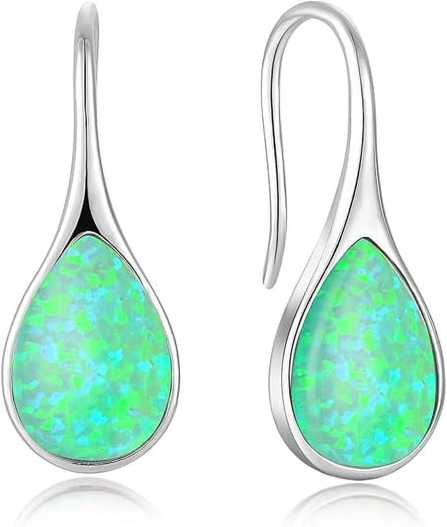 White Opal Earrings 925 Sterling Silver Hook Drop Teardrop Gemstone Earrings October Birthstone Dangle Earrings Jewelry Valentine's Day Gift for Women