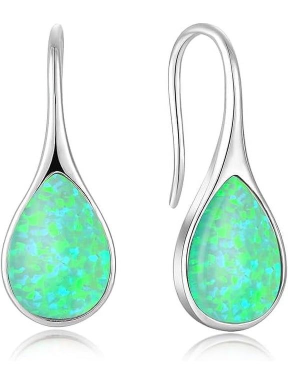 White Opal Earrings 925 Sterling Silver Hook Drop Teardrop Gemstone Earrings October Birthstone Dangle Earrings Jewelry Valentine's Day Gift for Women