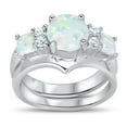 thumbnail image 1 of LaRaso & Co White Opal Engagement Ring Wedding Band Bridal Set Sterling Silver for Women Size 9, 1 of 4
