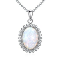 White Opal Necklace 925 Sterling Silver Oval Gemstone Pendant Necklace Jewelry for Women