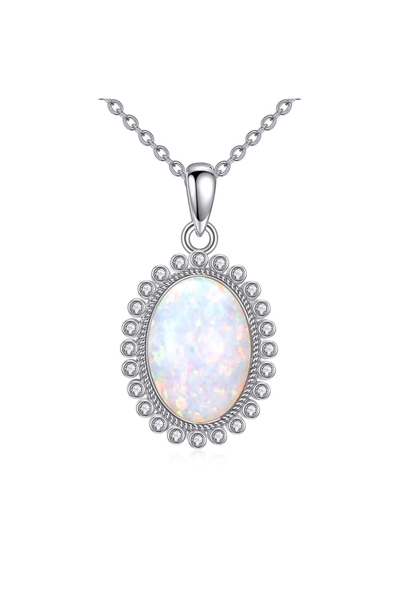 White Opal Necklace 925 Sterling Silver Oval Gemstone Pendant Necklace Jewelry for Women
