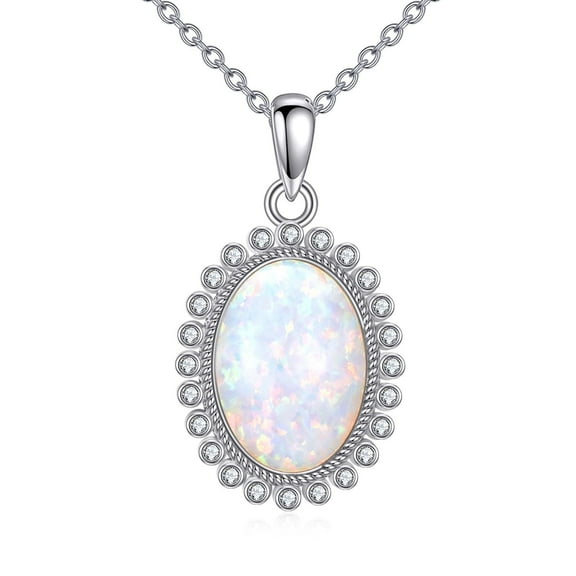 White Opal Necklace 925 Sterling Silver Oval Gemstone Pendant Necklace Jewelry for Women