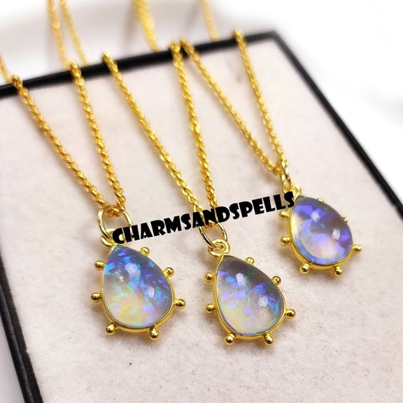 White Opal Necklace, Fire Opal Teardrop Necklace, Opal Pendant, October Birthstone Necklace, Opal Gold Plating Necklace, Gifts For Women