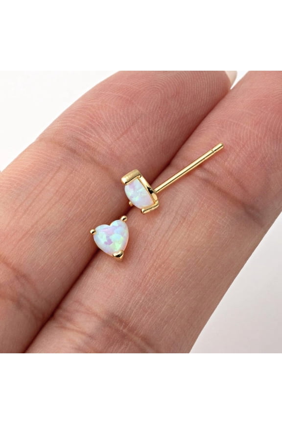 White Opal Oval Stud Earrings in 14K Solid Gold, Prong Set White Oval Opal Studs, 14K Solid Gold, Push back, Opal Earrings, Dainty Studs