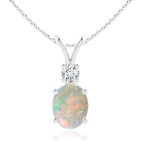 GemEmoprium Oval Cut Pendant White Opal Necklace 925 Sterling, Silver Chain Pendant For Her