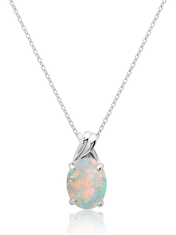 Oval Pendant White Opal Gemstone Necklaces 925 Sterling, Silver