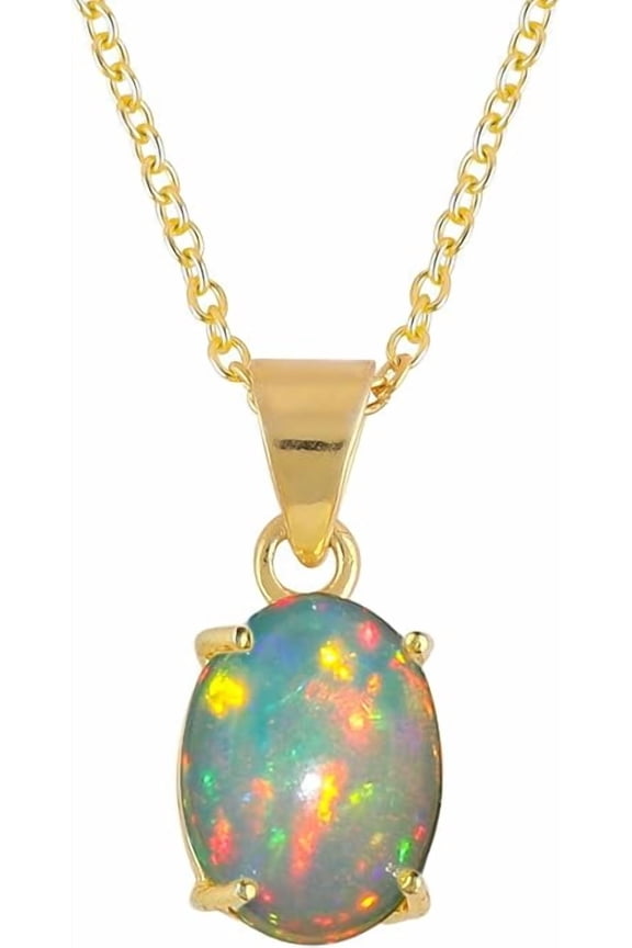 White Opal Pendant Necklace for Women in 925 Sterling Silver/Yellow Gold /Rose Gold Plated | Oval Cut Opal | October Birthstone Jewelry Gift