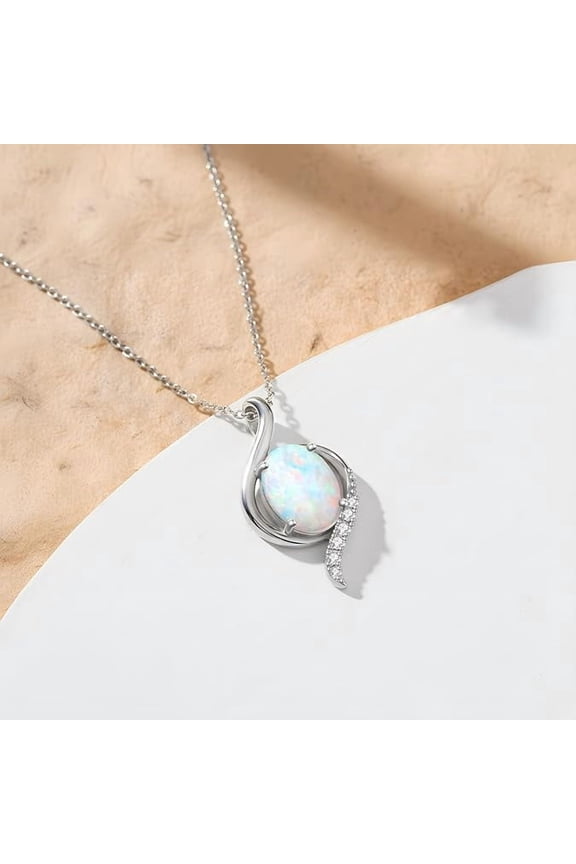 White Opal Pendant Necklace for Women in 925 Sterling Silver/Yellow Gold /Rose Gold Plated | Oval Cut Opal | October Birthstone Jewelry Gift