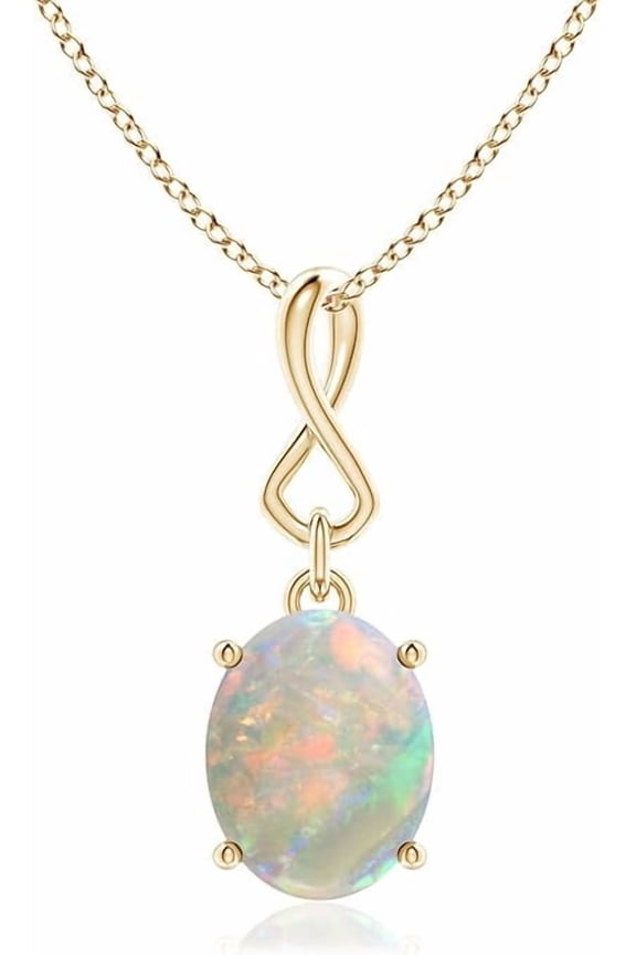 White Opal Pendant Necklace for Women in 925 Sterling Silver/Yellow Gold /Rose Gold Plated | Oval Cut Opal | October Birthstone Jewelry Gift