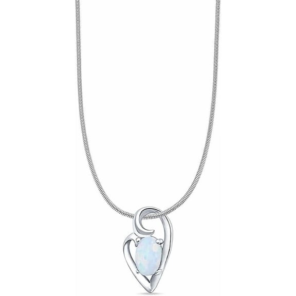 GemEmoprium Oval Cut White Opal Pendant Necklace 925 Sterling, Silver