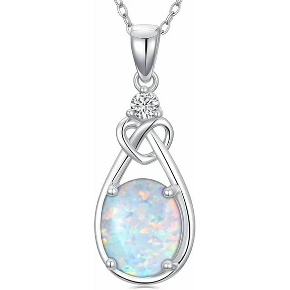 White Opal Pendant Necklace for Women in 925 Sterling Silver/Yellow Gold /Rose Gold Plated | Oval Cut Opal | October Birthstone Jewelry Gift