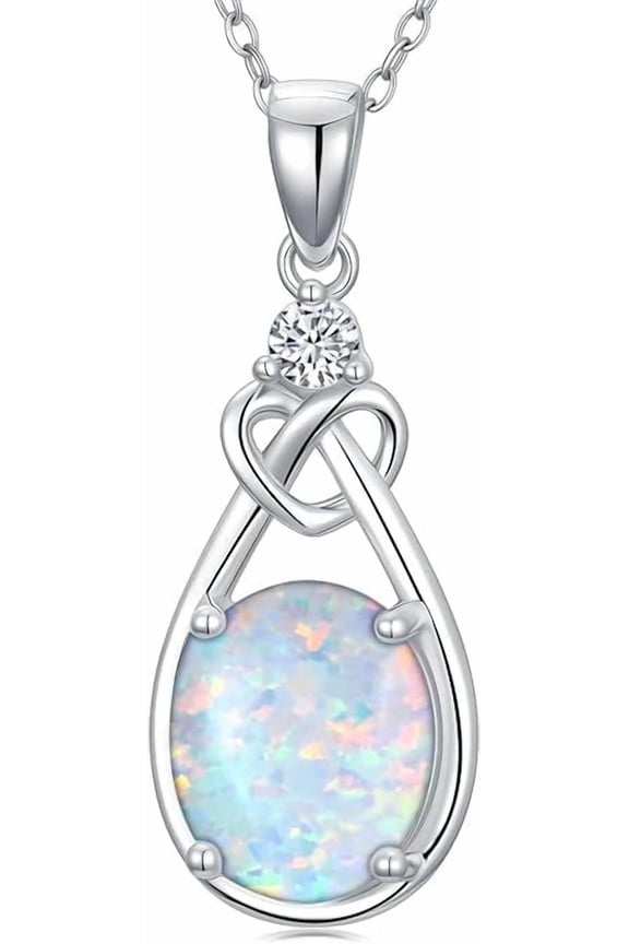 White Opal Pendant Necklace for Women in 925 Sterling Silver/Yellow Gold /Rose Gold Plated | Oval Cut Opal | October Birthstone Jewelry Gift