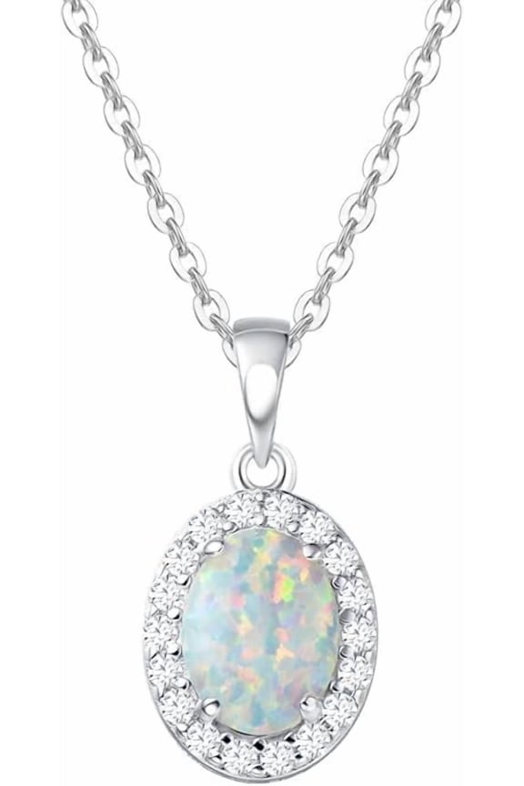 White Opal Pendant Necklace for Women in 925 Sterling Silver/Yellow Gold /Rose Gold Plated | Oval Cut Opal | October Birthstone Jewelry Gift