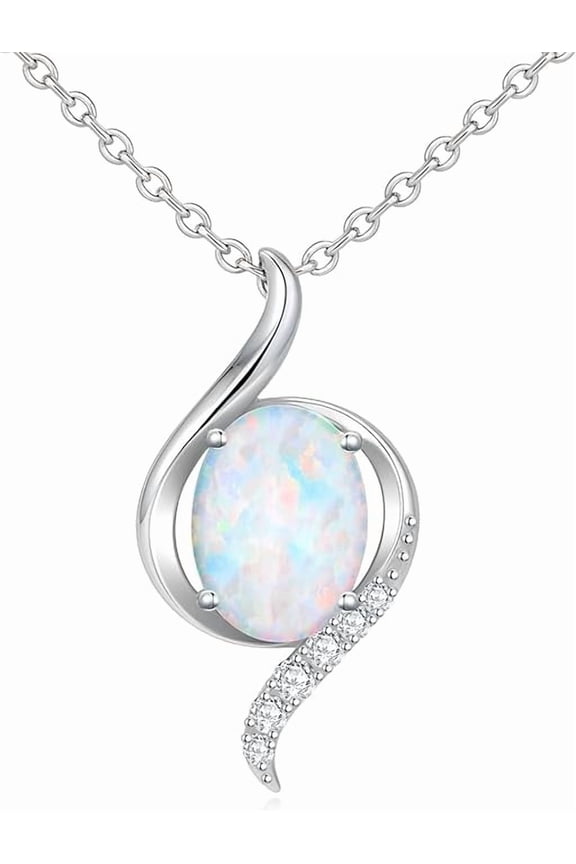 White Opal Pendant Necklace for Women in 925 Sterling Silver/Yellow Gold /Rose Gold Plated | Oval Cut Opal | October Birthstone Jewelry Gift