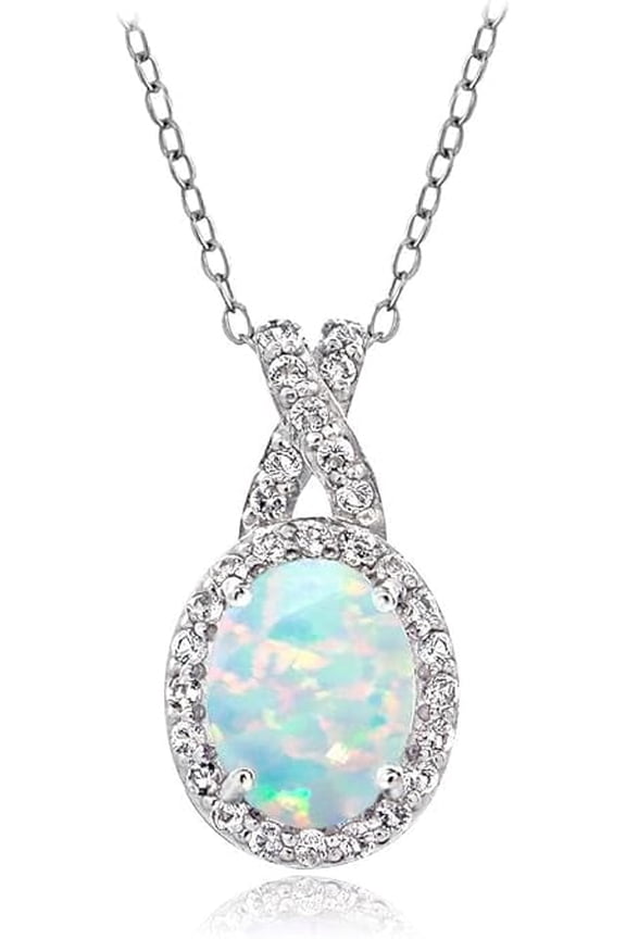 White Opal Pendant Necklace for Women in 925 Sterling Silver/Yellow Gold /Rose Gold Plated | Oval Cut Opal | October Birthstone Jewelry Gift