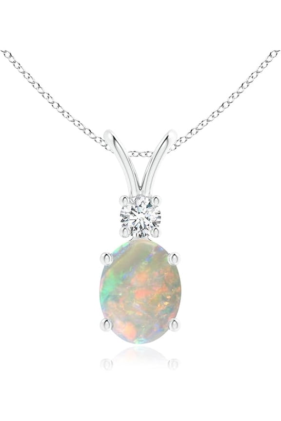 White Opal Pendant Necklace for Women in 925 Sterling Silver/Yellow Gold /Rose Gold Plated | Oval Cut Opal | October Birthstone Jewelry Gift