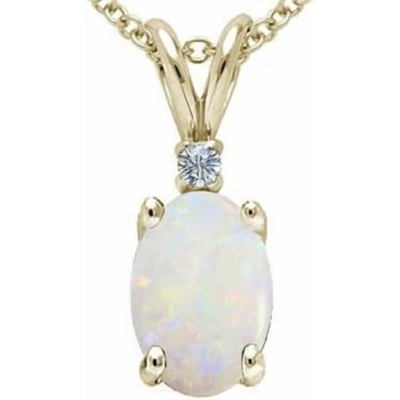 White Opal Pendant Necklace for Women in 925 Sterling Silver/Yellow Gold /Rose Gold Plated | Oval Cut Opal | October Birthstone Jewelry Gift
