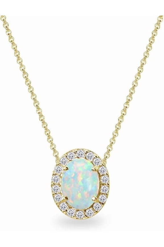 White Opal Pendant Necklace for Women in 925 Sterling Silver/Yellow Gold /Rose Gold Plated | Oval Cut Opal | October Birthstone Jewelry Gift