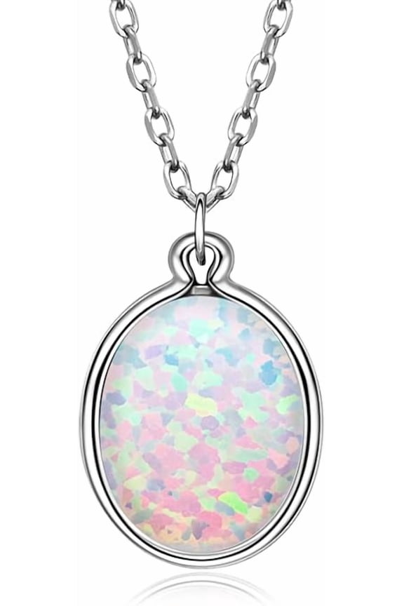 White Opal Pendant Necklace for Women in 925 Sterling Silver/Yellow Gold /Rose Gold Plated | Oval Cut Opal | October Birthstone Jewelry Gift