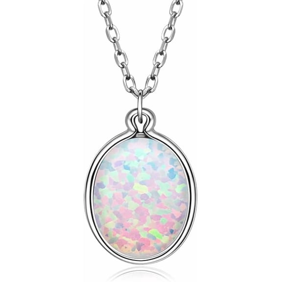 White Opal Pendant Necklace for Women in 925 Sterling Silver/Yellow Gold /Rose Gold Plated | Oval Cut Opal | October Birthstone Jewelry Gift