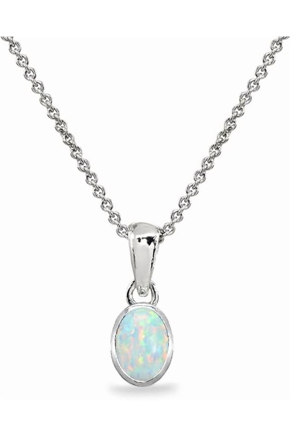 White Opal Pendant Necklace for Women in 925 Sterling Silver/Yellow Gold /Rose Gold Plated | Oval Cut Opal | October Birthstone Jewelry Gift