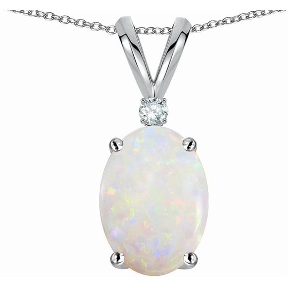 White Opal Pendant Necklace for Women in 925 Sterling Silver/Yellow Gold /Rose Gold Plated | Oval Cut Opal | October Birthstone Jewelry Gift
