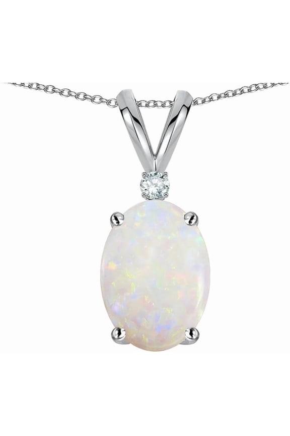 White Opal Pendant Necklace for Women in 925 Sterling Silver/Yellow Gold /Rose Gold Plated | Oval Cut Opal | October Birthstone Jewelry Gift