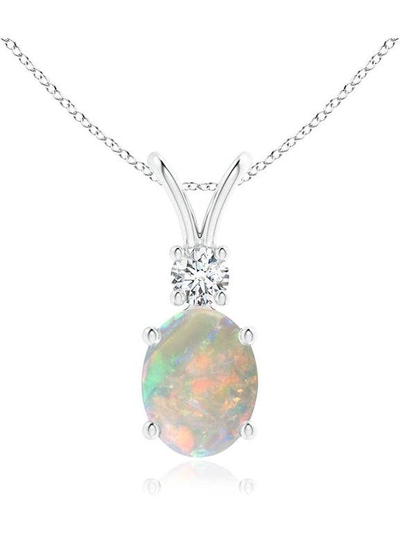 Gem Emporium 925 Sterling Silver White Opal Pendant October Birthstone Jewelry Gift for Women