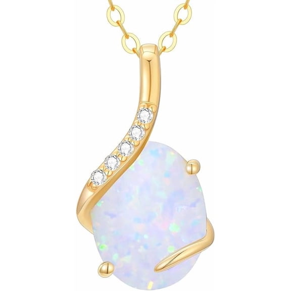 White Opal Pendant Necklace for Women in 925 Sterling Silver/Yellow Gold /Rose Gold Plated | Oval Cut Opal | October Birthstone Jewelry Gift