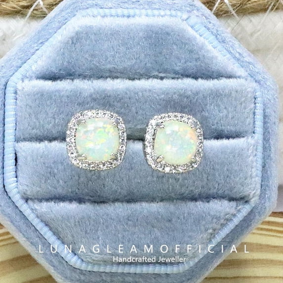 White Opal Silver Earrings ,Gemstone Earrings, Stud Opal Earrings, October Birthstone, Opal silver Earrings, White Opal jewelry,