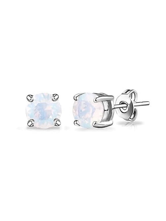 White Opal Stud Earrings, 925 Sterling Silver, October Gemstone Jewelry For Her (GOLD PLATED)