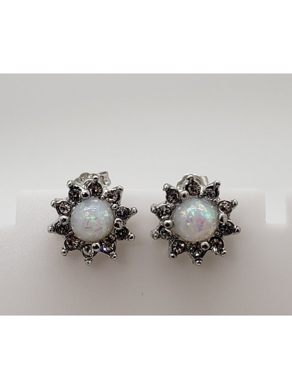 White Opal & Topaz Silver Earrings