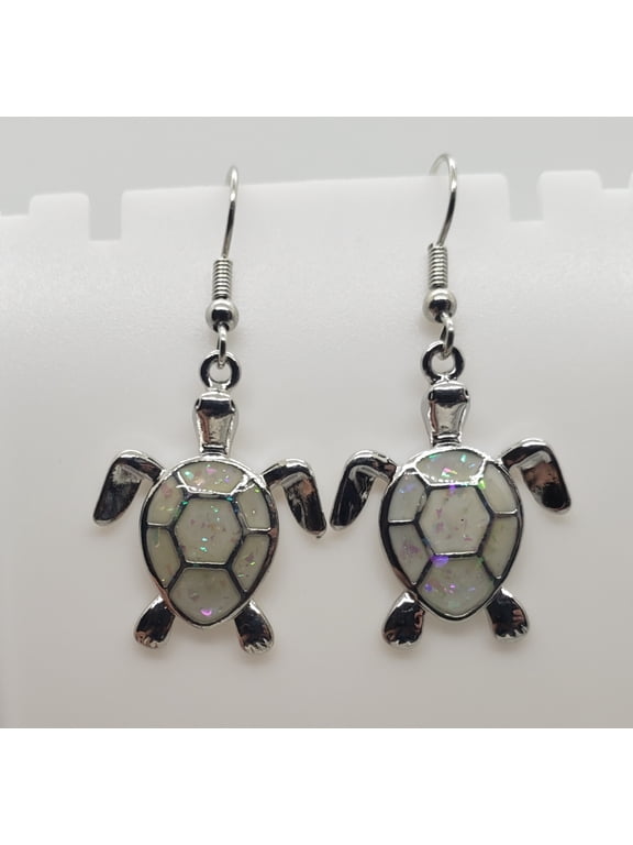 White Opal Turtle Sterling Silver Earrings