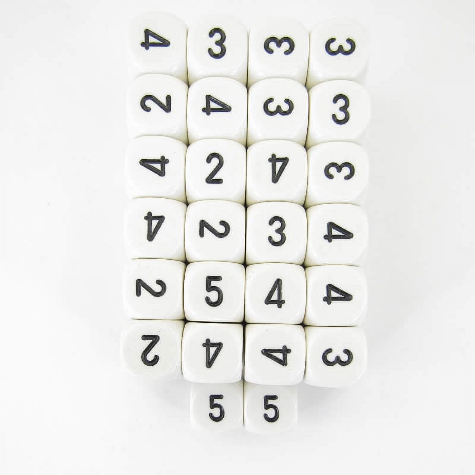 White Opaque Dice with Black Numbers D6 Averaging Dice (2-3-3-4-4-5) 16mm (5/8in) Pack of 50