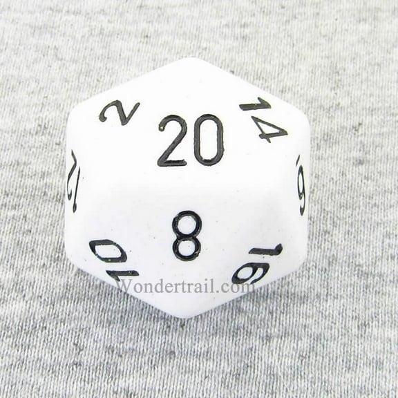 White Opaque Die with Black Numbers D20 34mm (1.34in) Pack of 1 Chessex