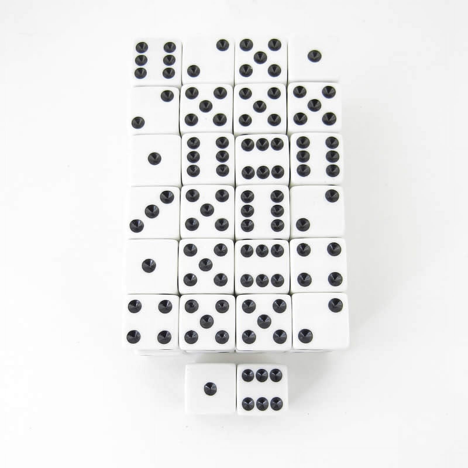White Opaque Squared Corner Dice Black Pips D6 16mm (5/8in) Pack of 50 Wondertrail