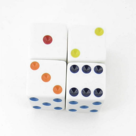 White Opaque Squared Corner Dice Multi-Color Pips D6 25mm (1in) Pack of 4 Wondertrail